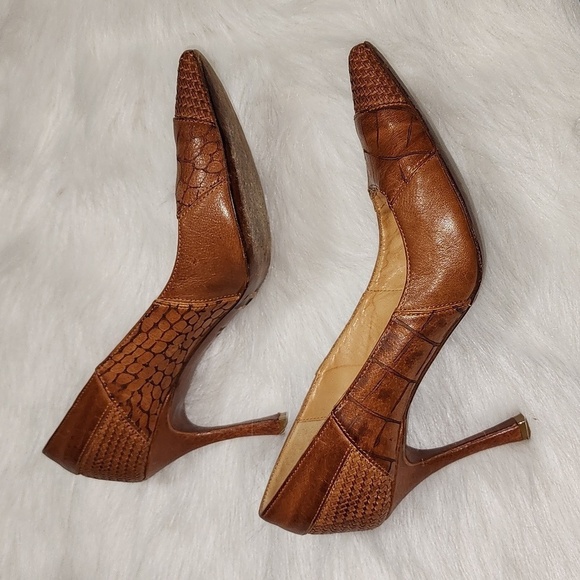 Fauzian Jeunesse Braided Woven Leather Pointy Toe Low Heel Tan Size - Picture 8 of 9